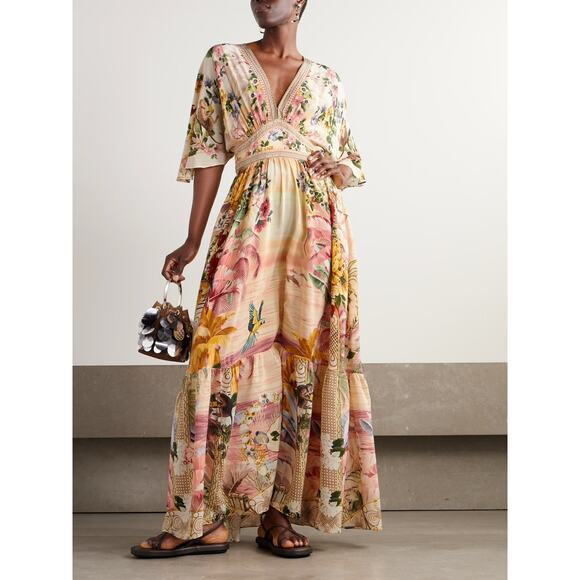 Camilla Dresses & Skirts - Camilla White Lotus Crystal-Embellished Silk/Satin Maxi Dress